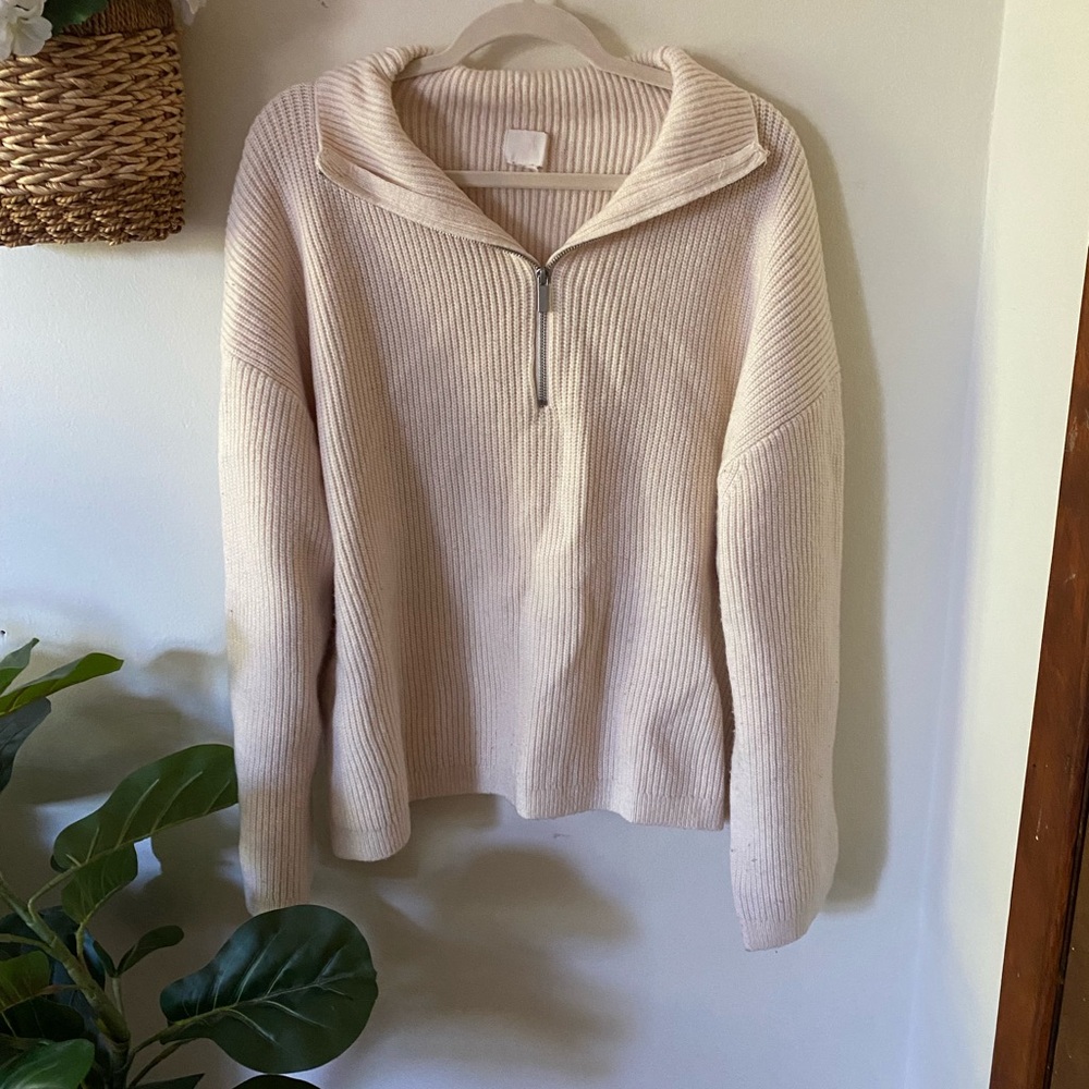 H&M Cream Ribbed Half-Zip Sweater